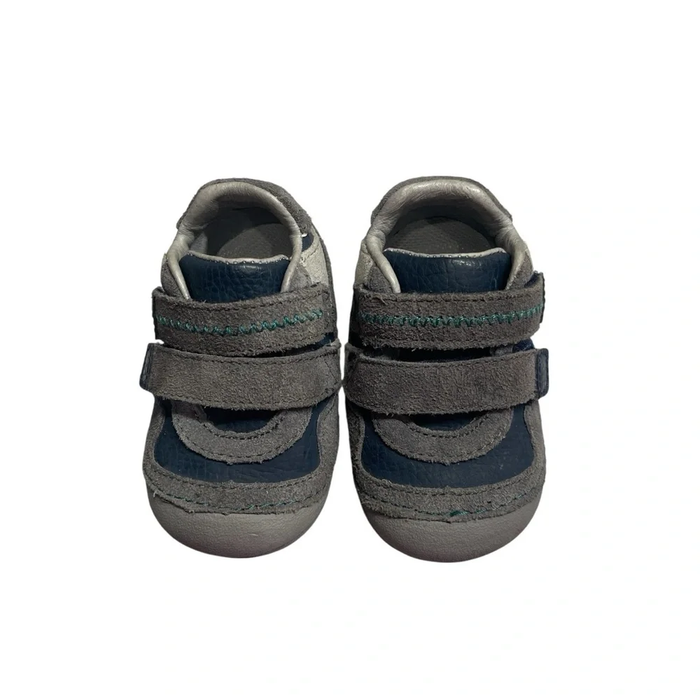 Stride Rite Graham Gray Blue Leather Baby Walker Shoes Size 3